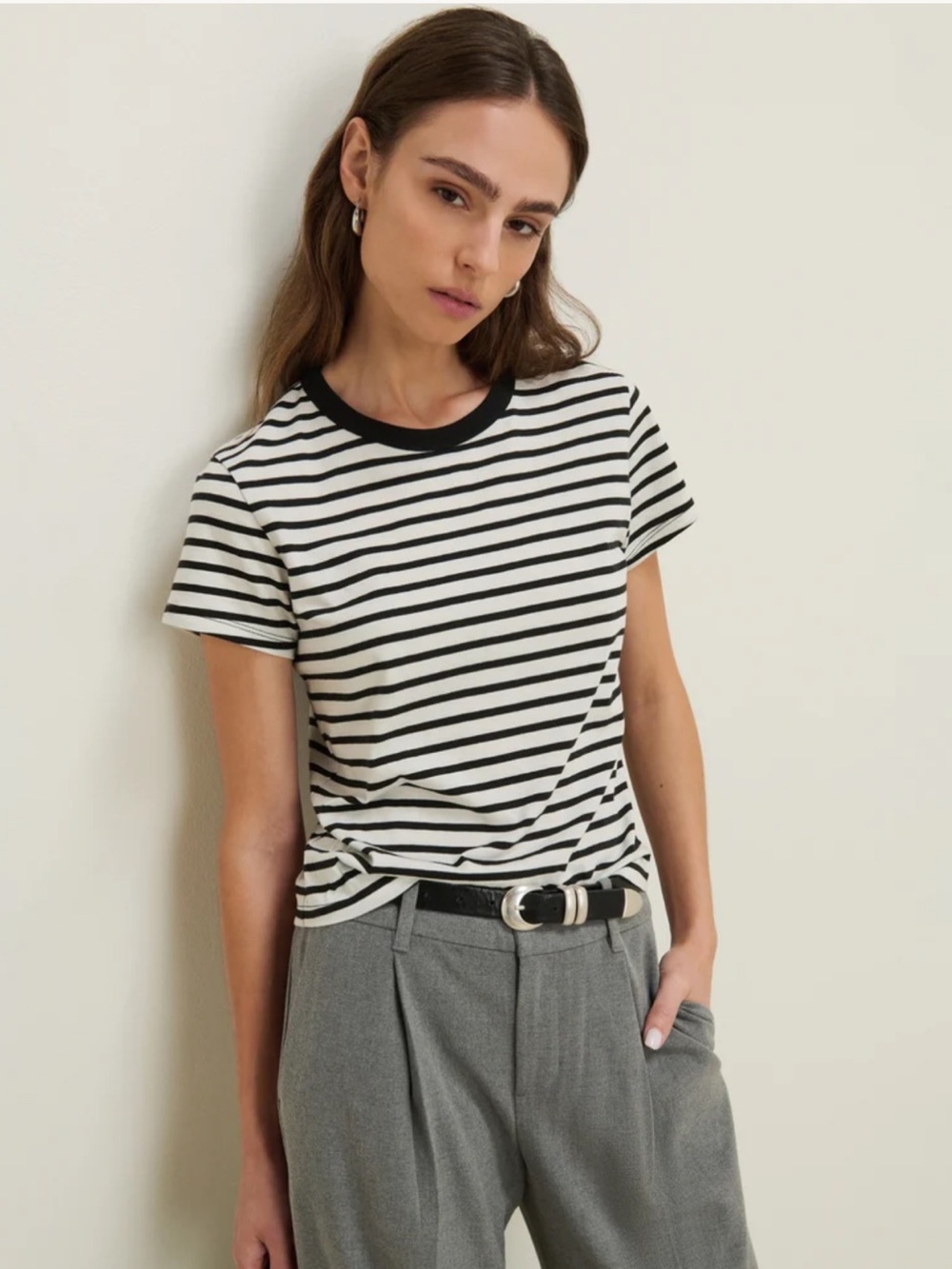 Nation LTD Laurence Black & White Striped Crewneck Tee XS
